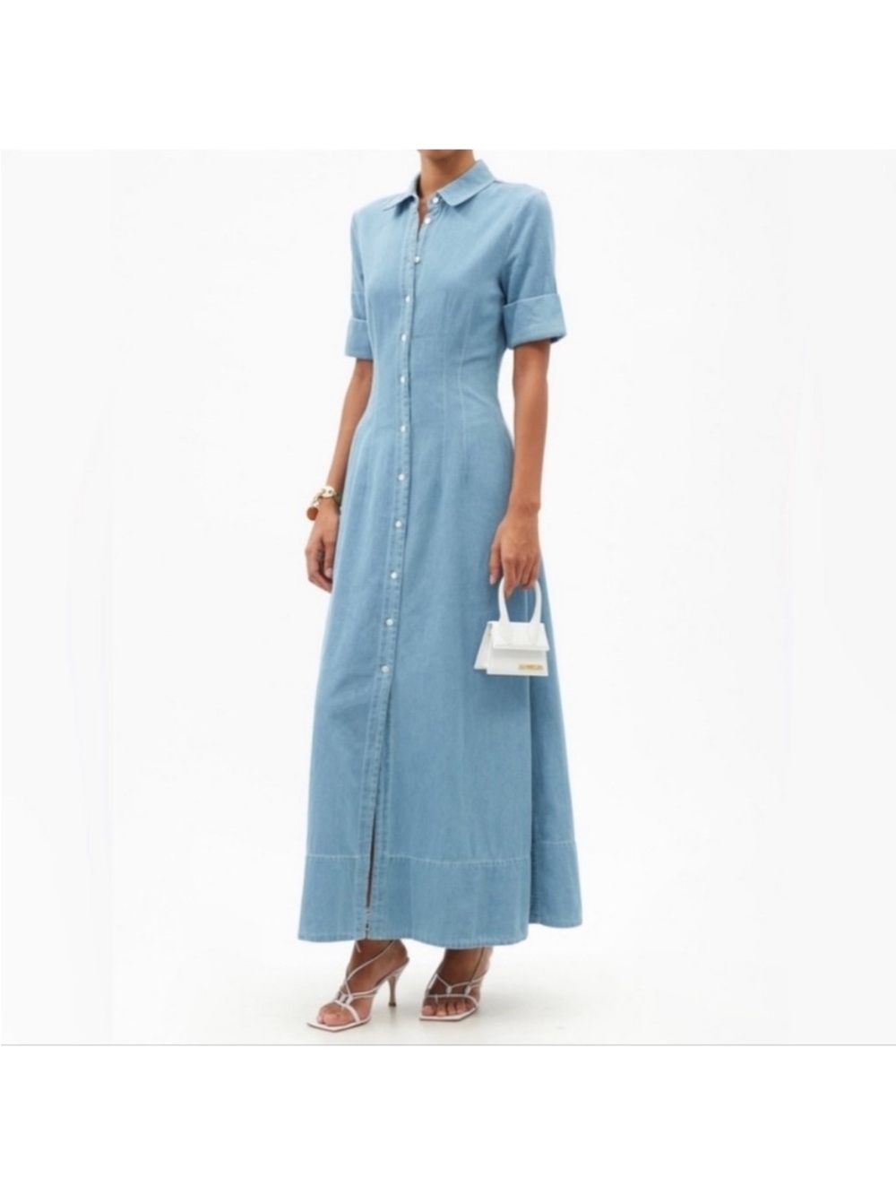 Staud Light Blue Button-Front Maxi Shirt Dress